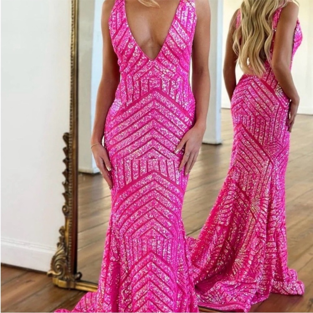 Jovani 59762 Vibrant Pink Backless Sequin Dress
